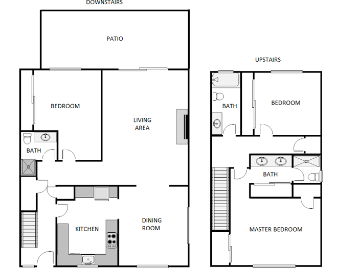 Floor plan for 3 beds, 3 baths, 1750 sqft